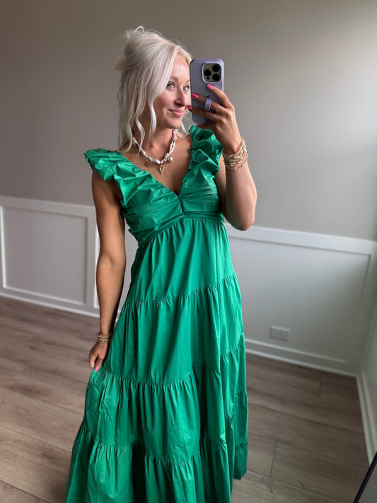 Kelly Green Poplin Maxi