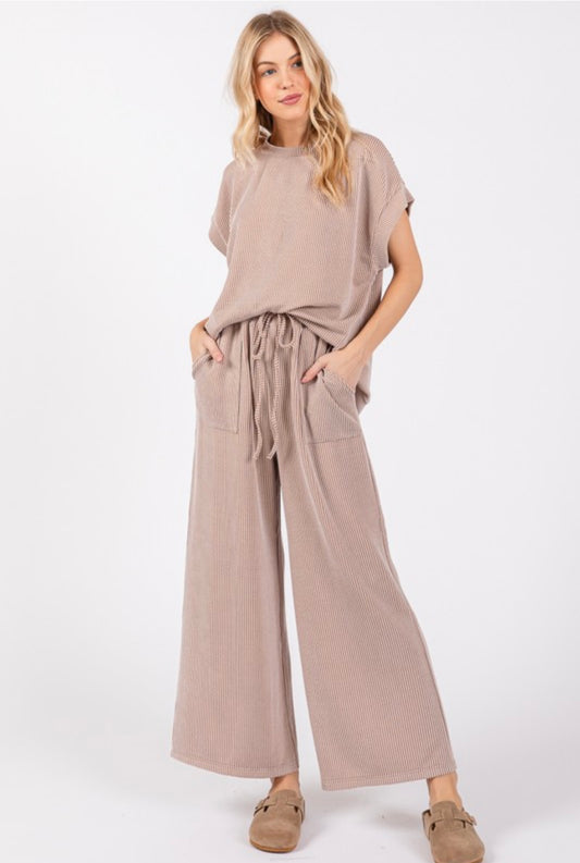 Ribbed Round Neck Pant Set