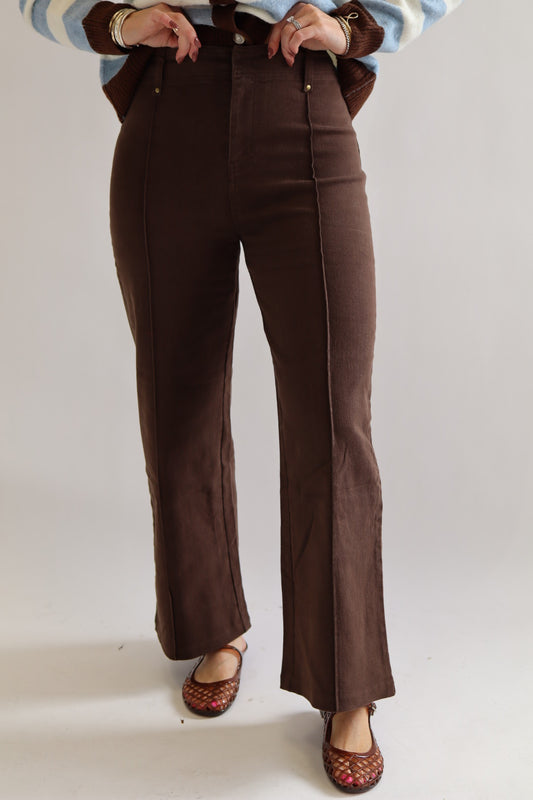 Brown Pleated Denim Pant