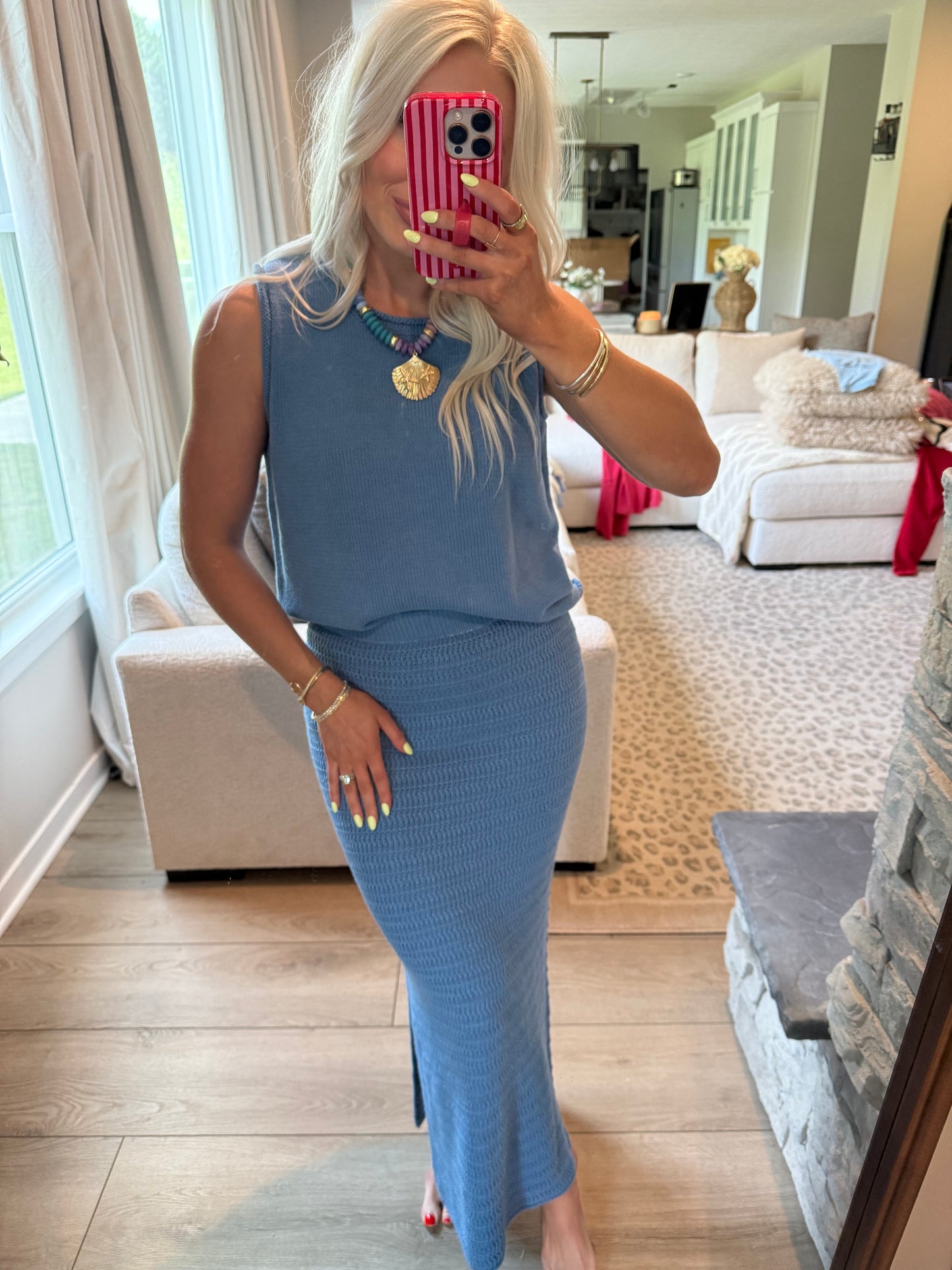 Costal Blue Crochet Skirt Set