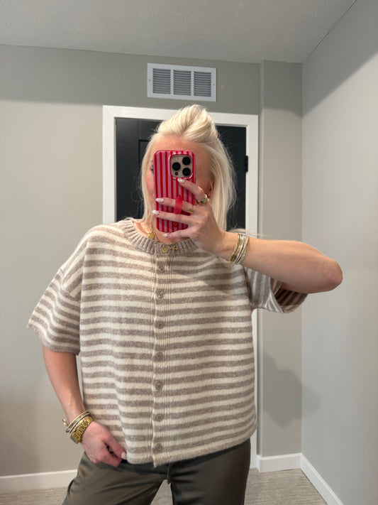 Bailey Beige Striped Button-Up