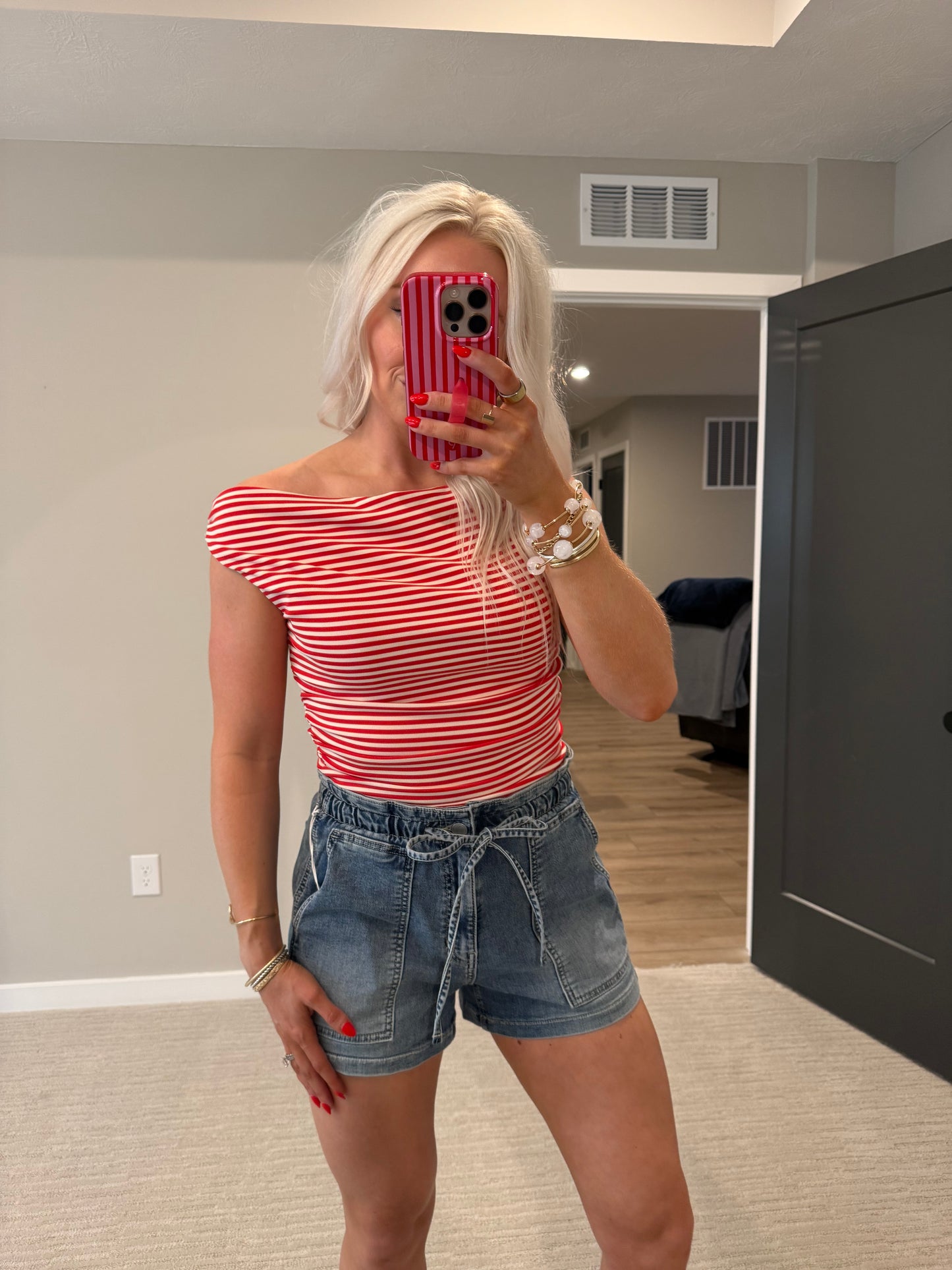 Reba Red & White Stripe Top