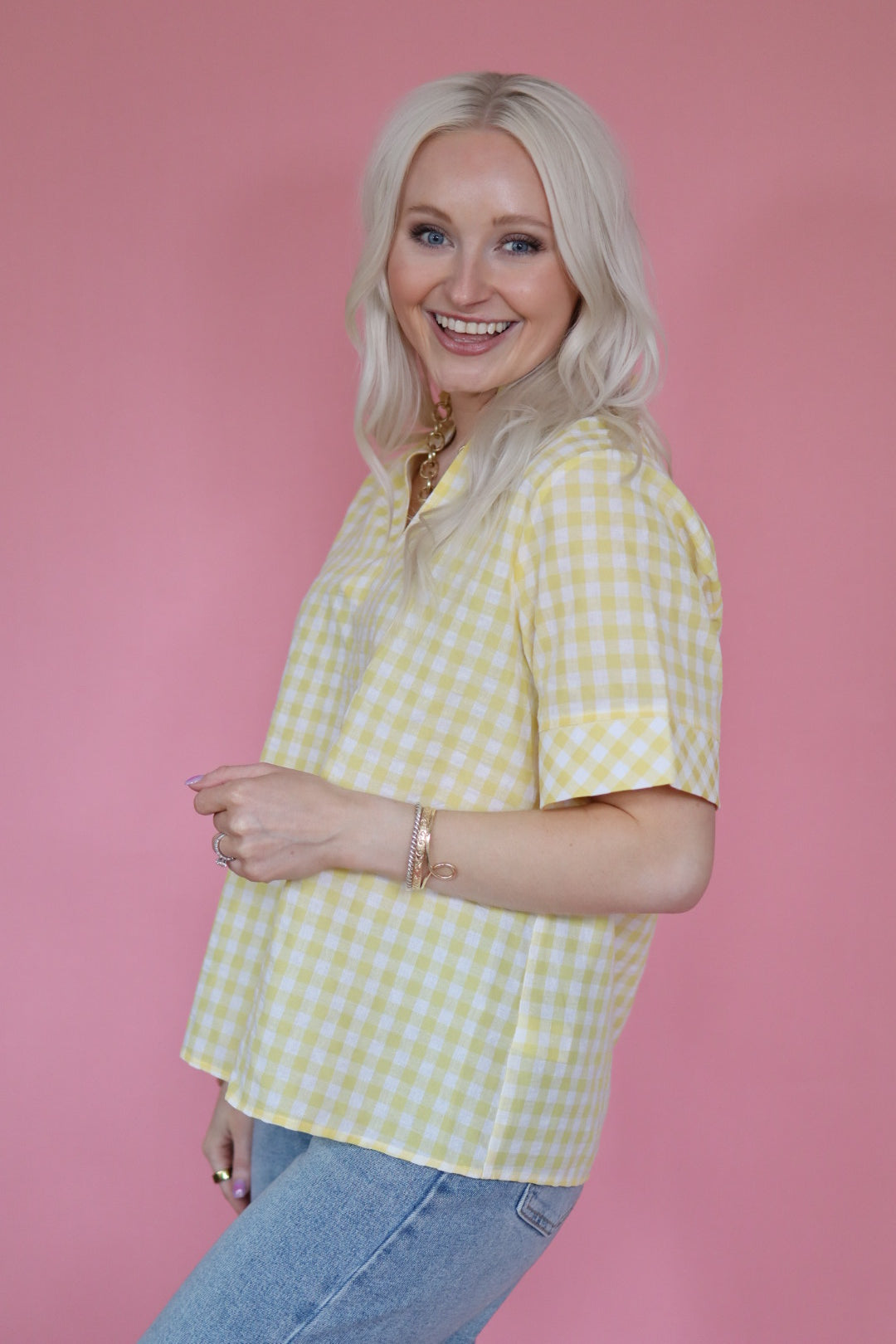 Lemon Lesley Gingham Top