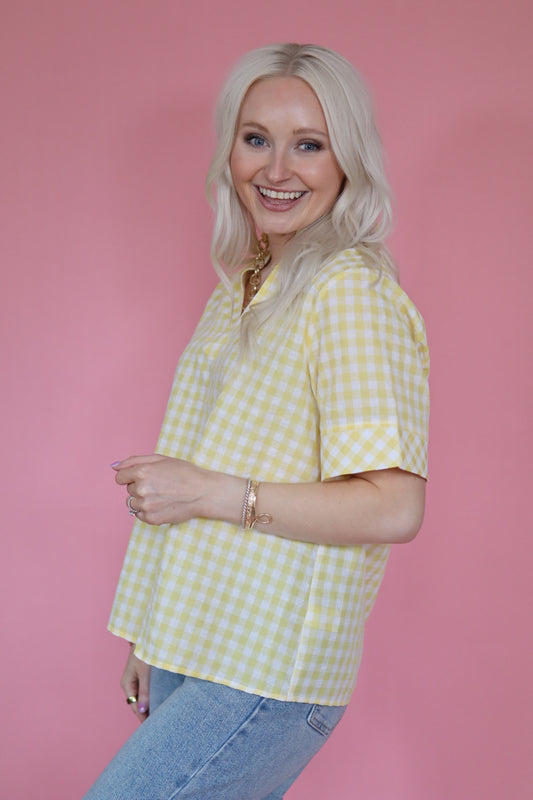 Lemon Lesley Gingham Top