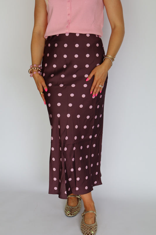 Plum Polka Dot Midi Skirt
