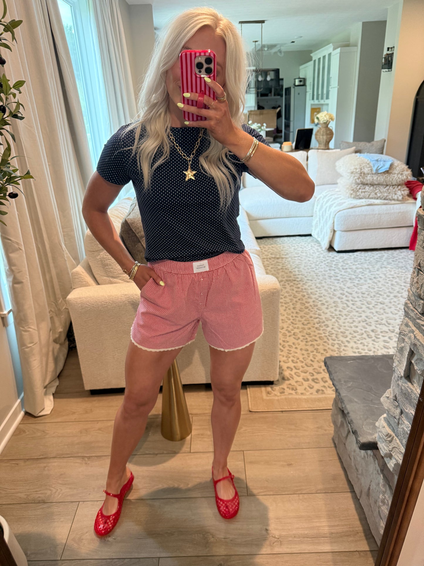Renee Red Checker Short