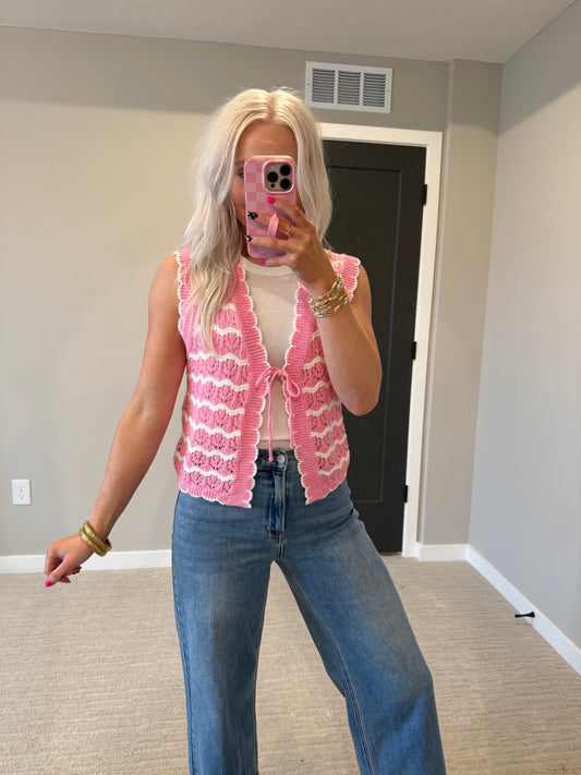 Pink Striped Crochet Top