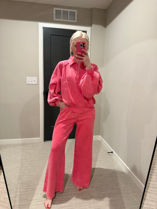 Fran Fleece Acid Washed Wide Leg Pant