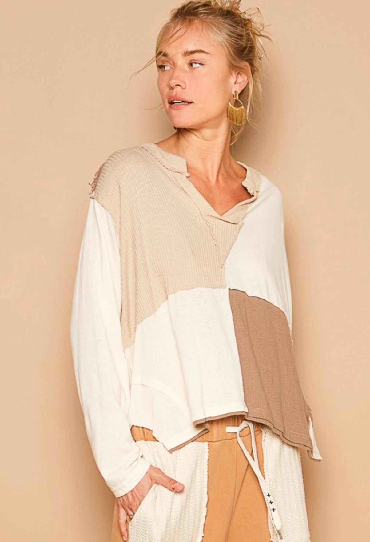 Cream & Beige Block Top