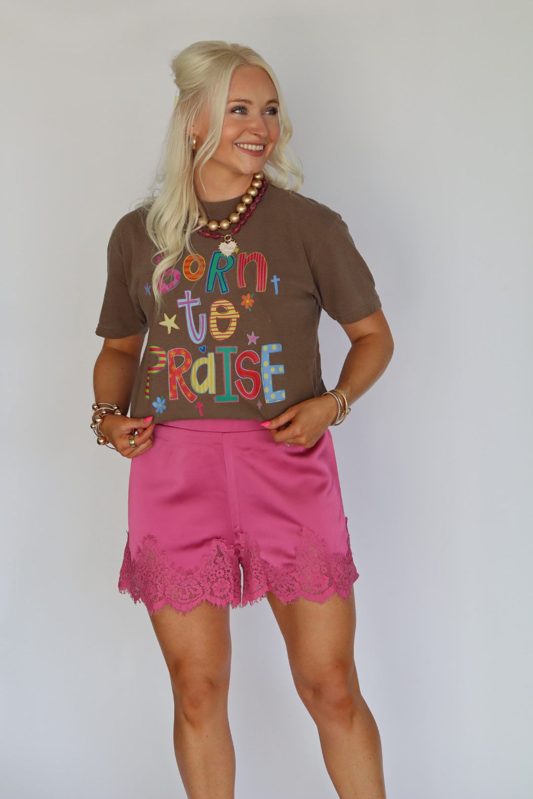 Fuchsia Lace Short