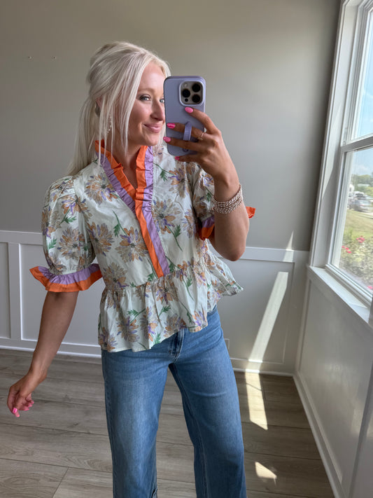 Orange & Purple Floral Top