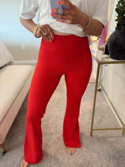 Red Flare Ribbed Yoga Pant