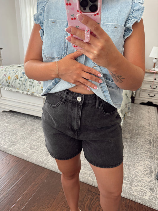 Black Denim Mom Short