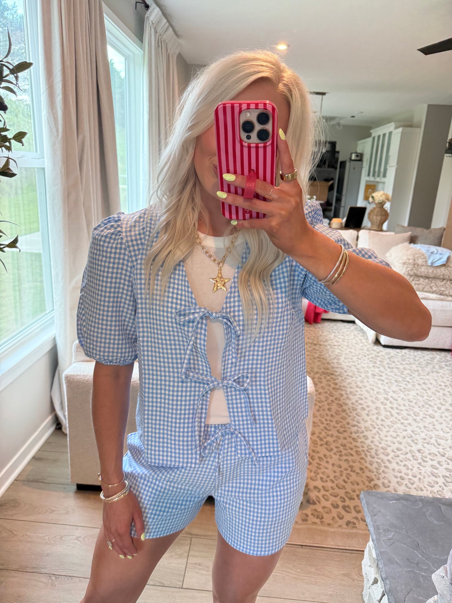 Blue Gingham Babe Short Set