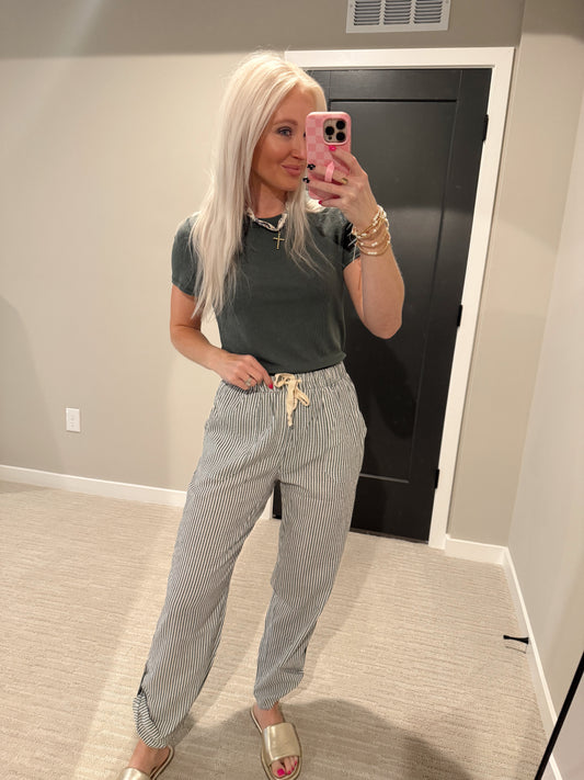 Green Striped Cotton Pant