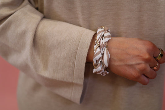 Water resistant Tan and White Threaded with Gold Chain Tie Bracelet