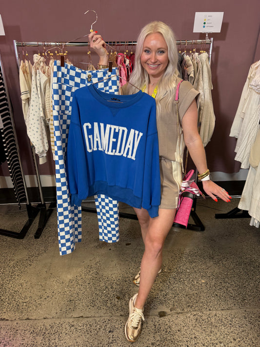 BLUE Checkered Game Day Pant
