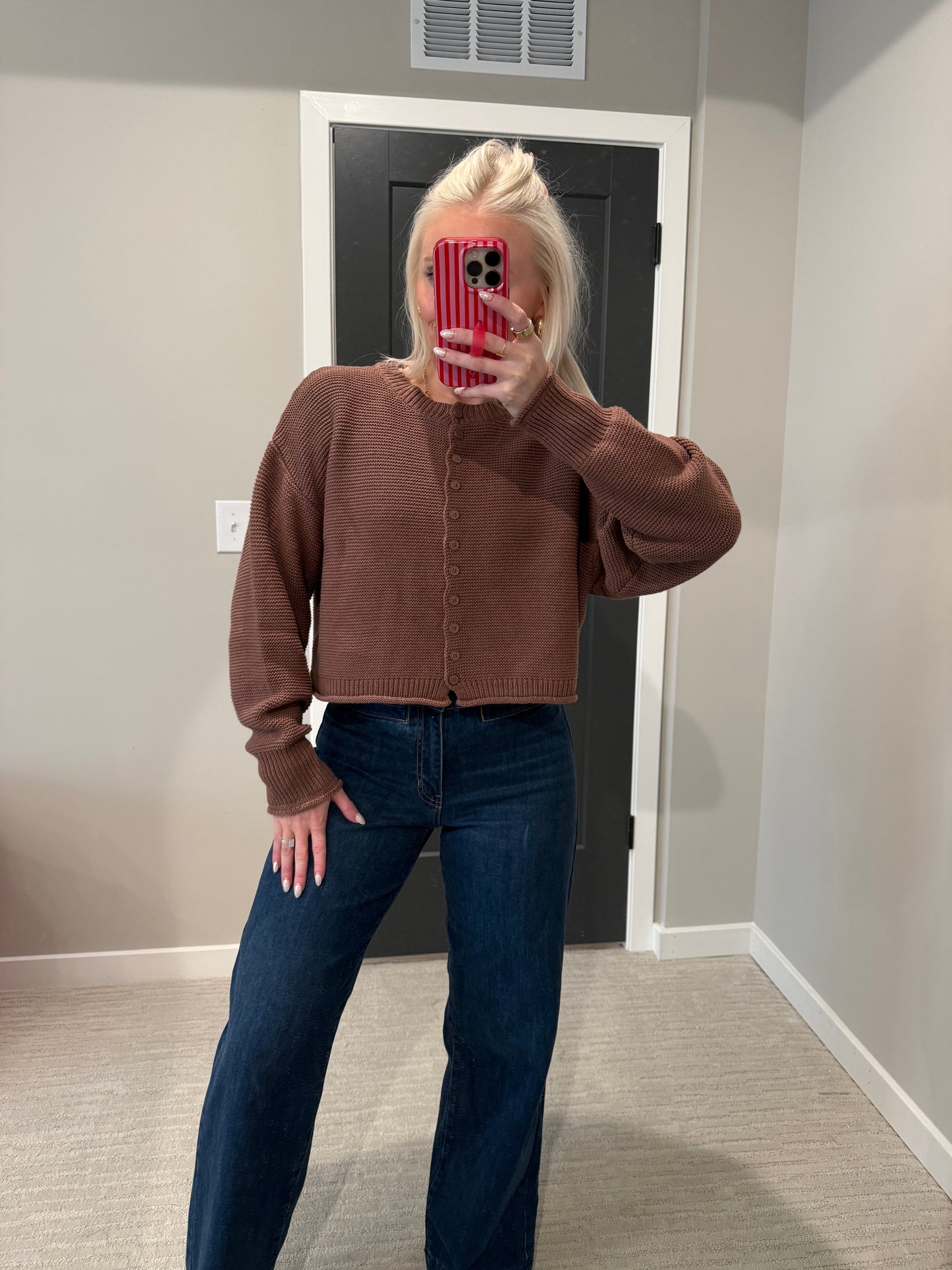 Coffee Cropped Cardigan