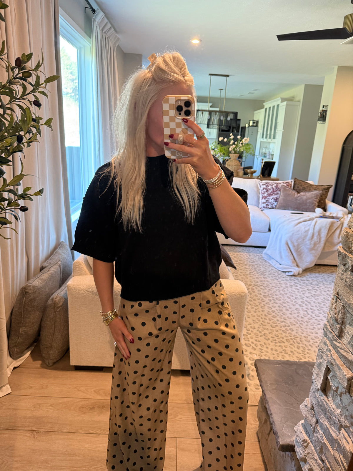 Camel Black Polkadot Pant