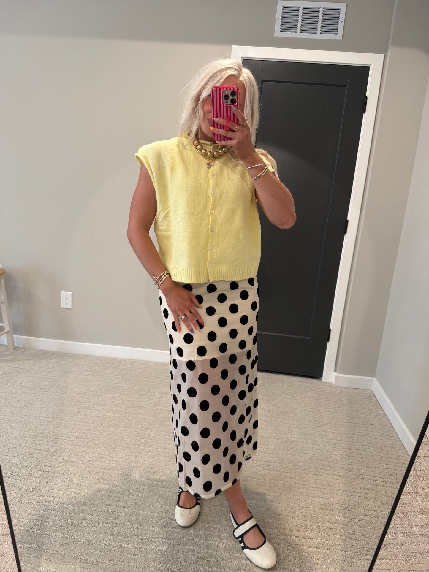 Carla Cream & Black Polka Dot Midi
