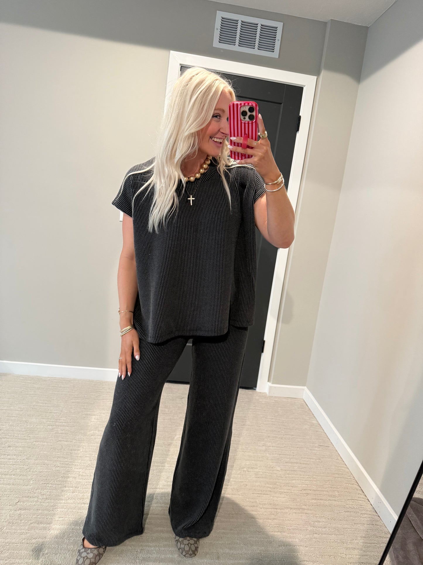 Charcoal Black Ribbed Set