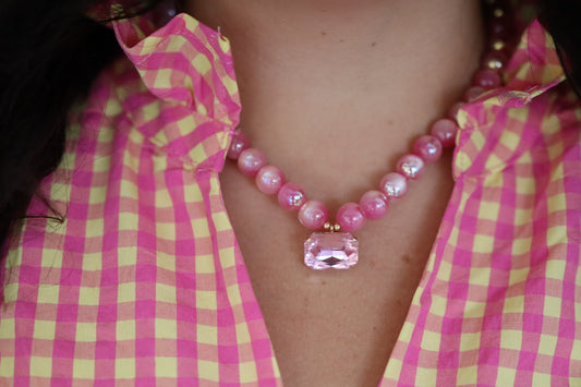 Pink Beaded Crystal Necklace