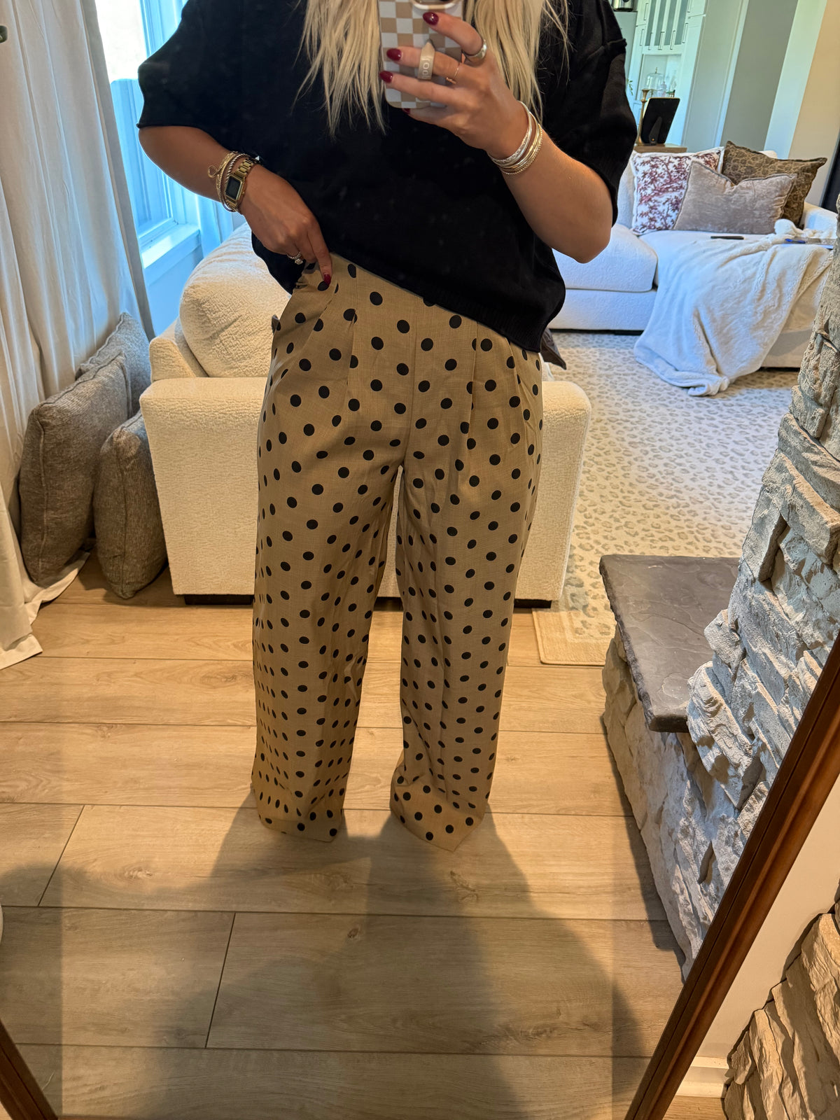 Camel Black Polkadot Pant
