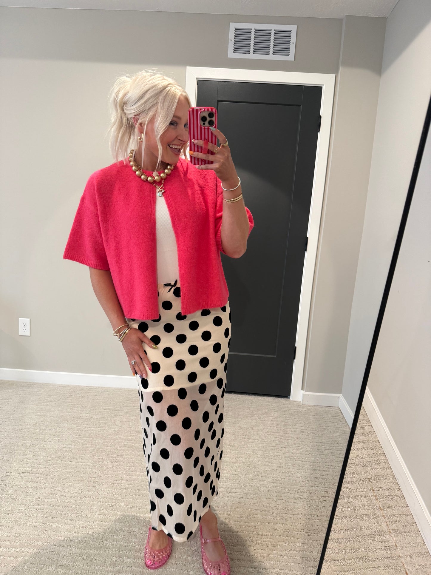 Carla Cream & Black Polka Dot Midi
