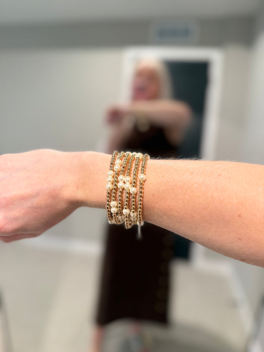 Gold & Pearl Water Resistant Bracelet Set