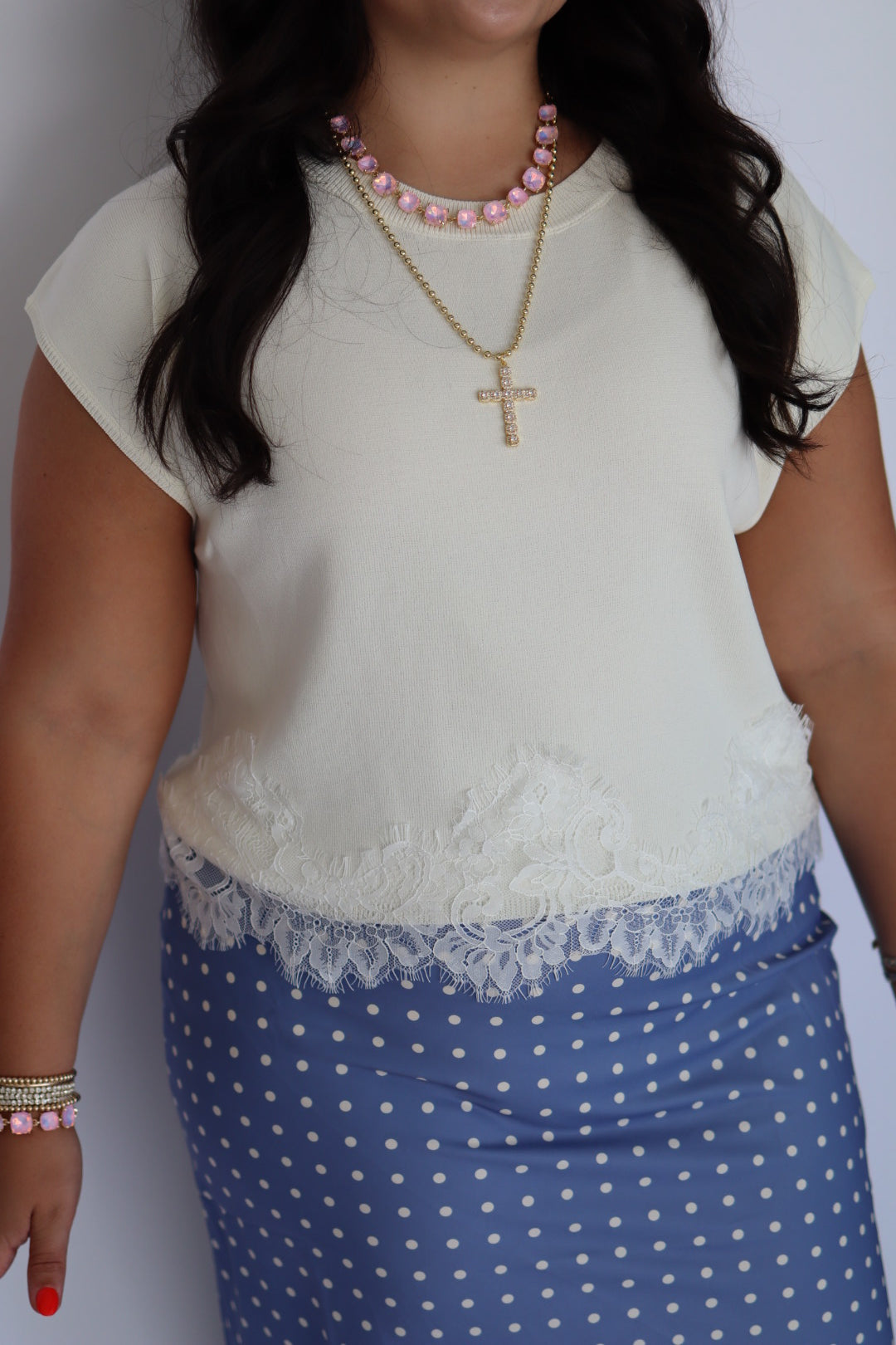 Crystal & Beaded Cross Chain Necklace
