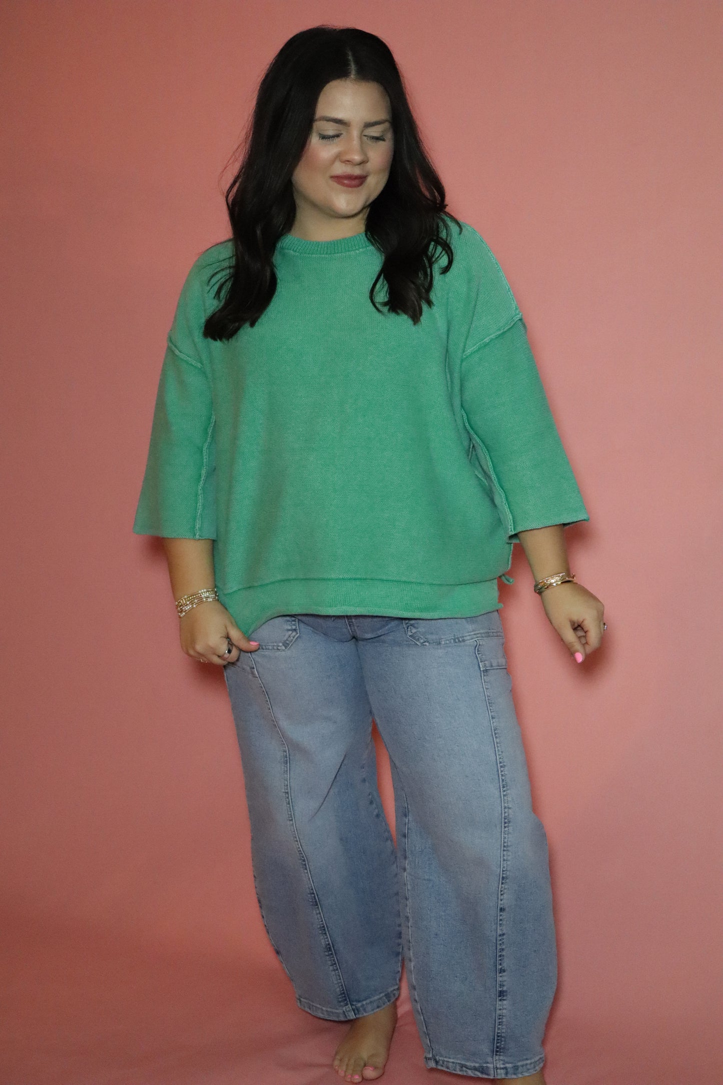 Kelly Green Spring 3/4 Sleeve Top