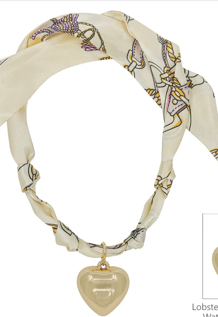Cream & Neutral Heart Charm Scarf