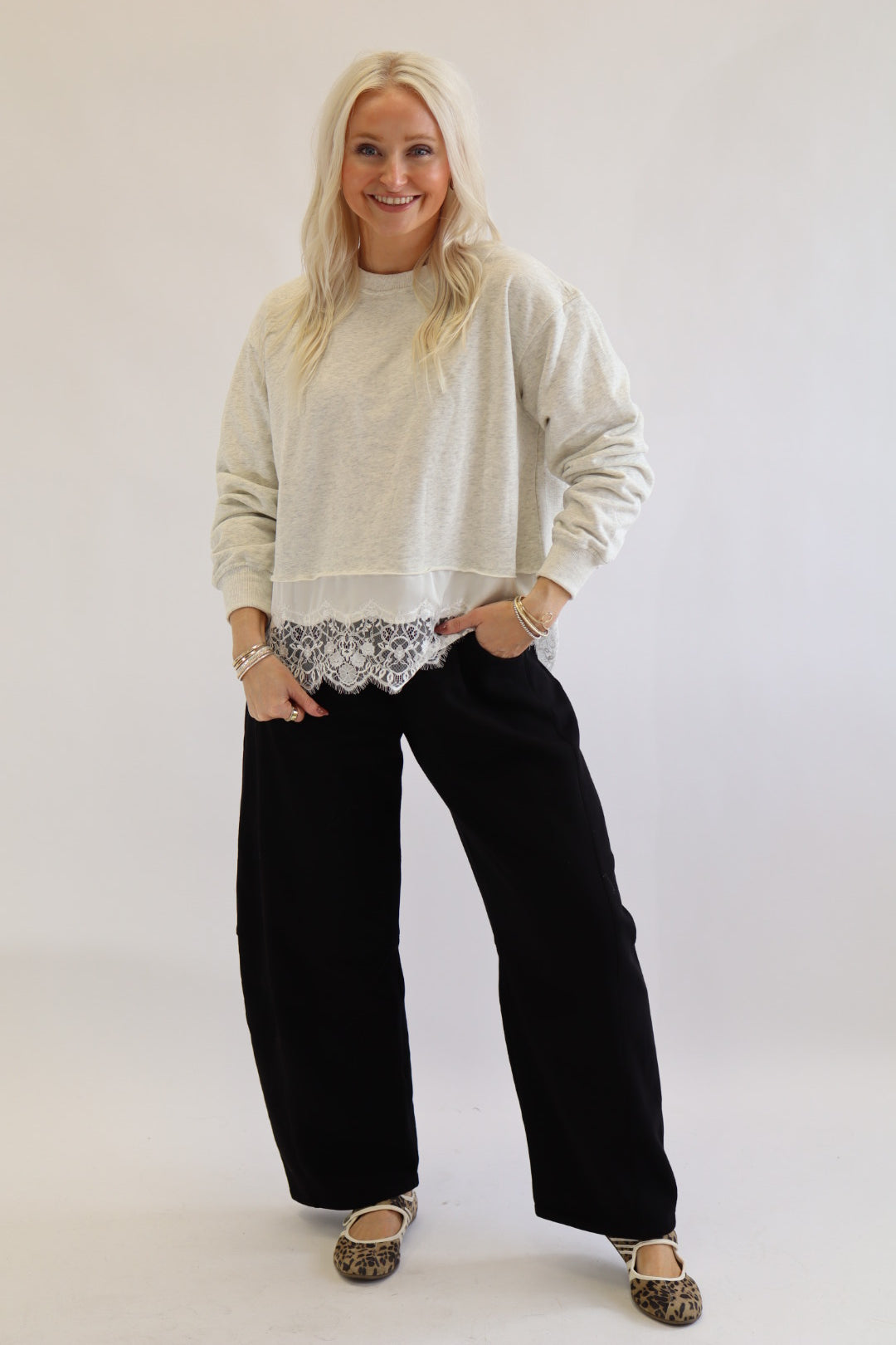 Grey Lace Sweatshirt Top
