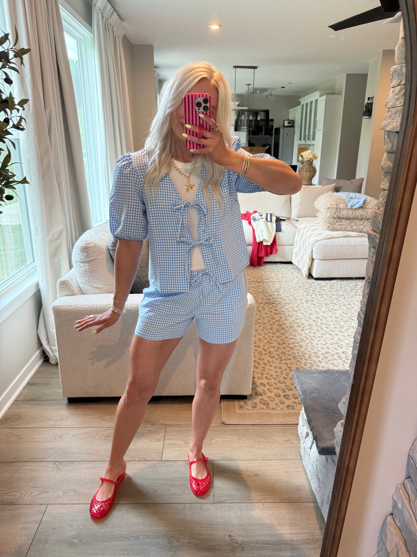 Blue Gingham Babe Short Set