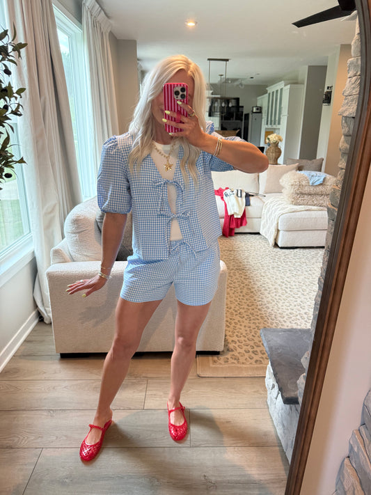 Blue Gingham Babe Short Set