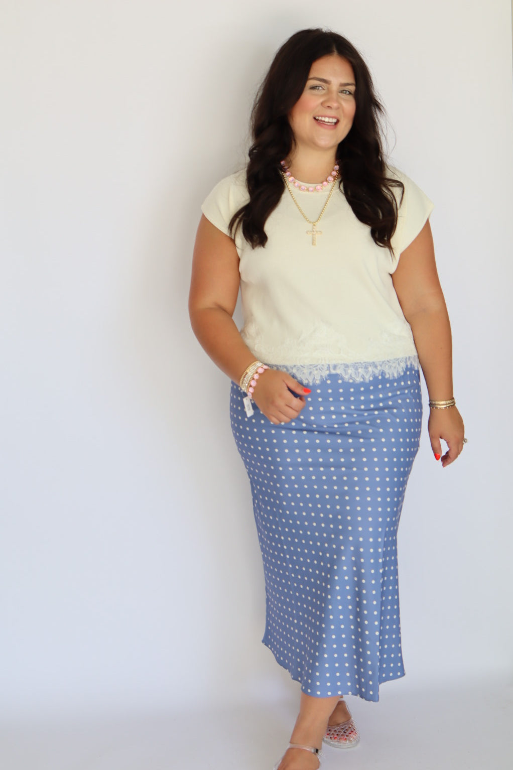Darling Satin Blue Polka Dot Midi