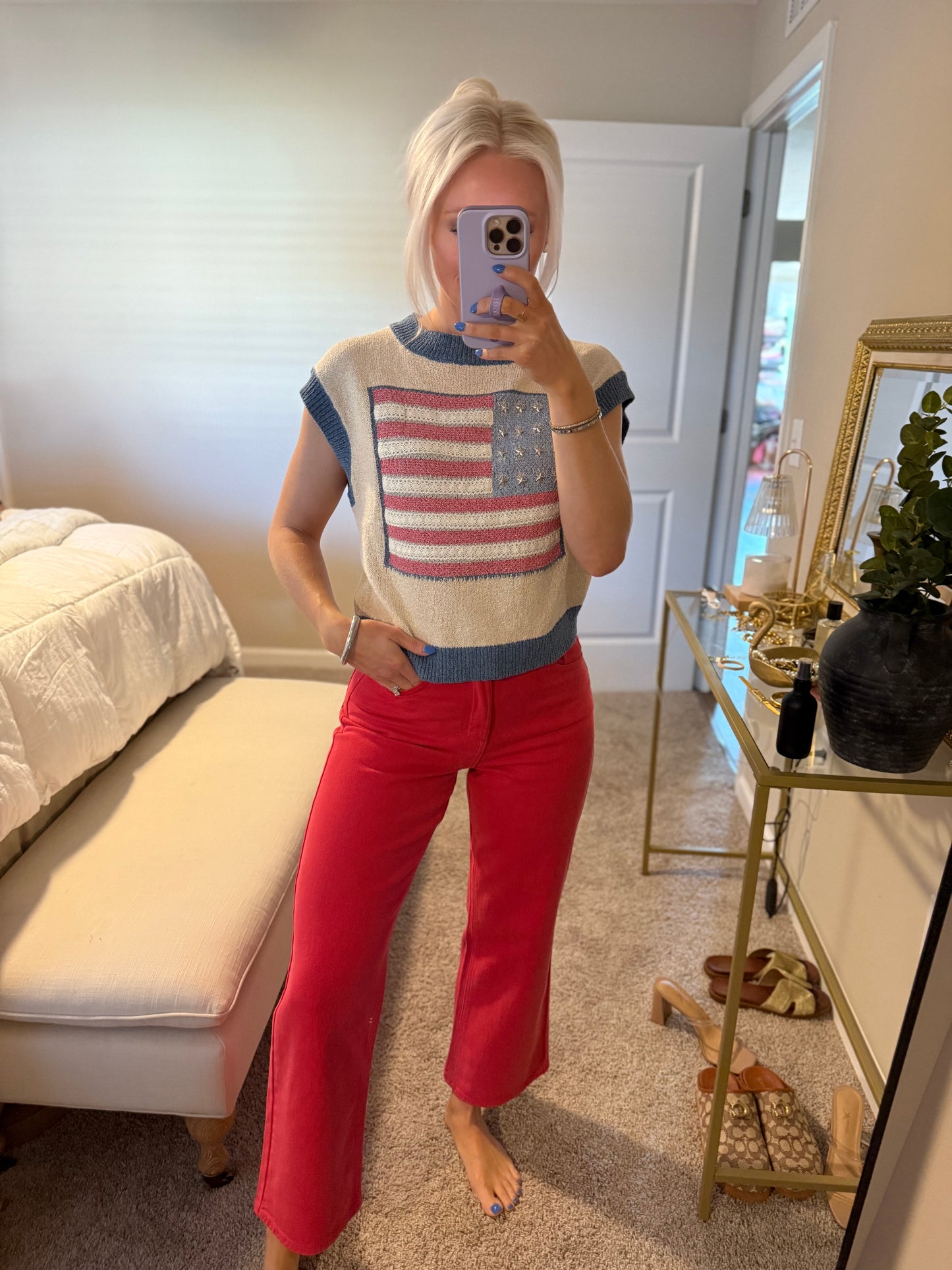 Red Slim Wide Leg Denim