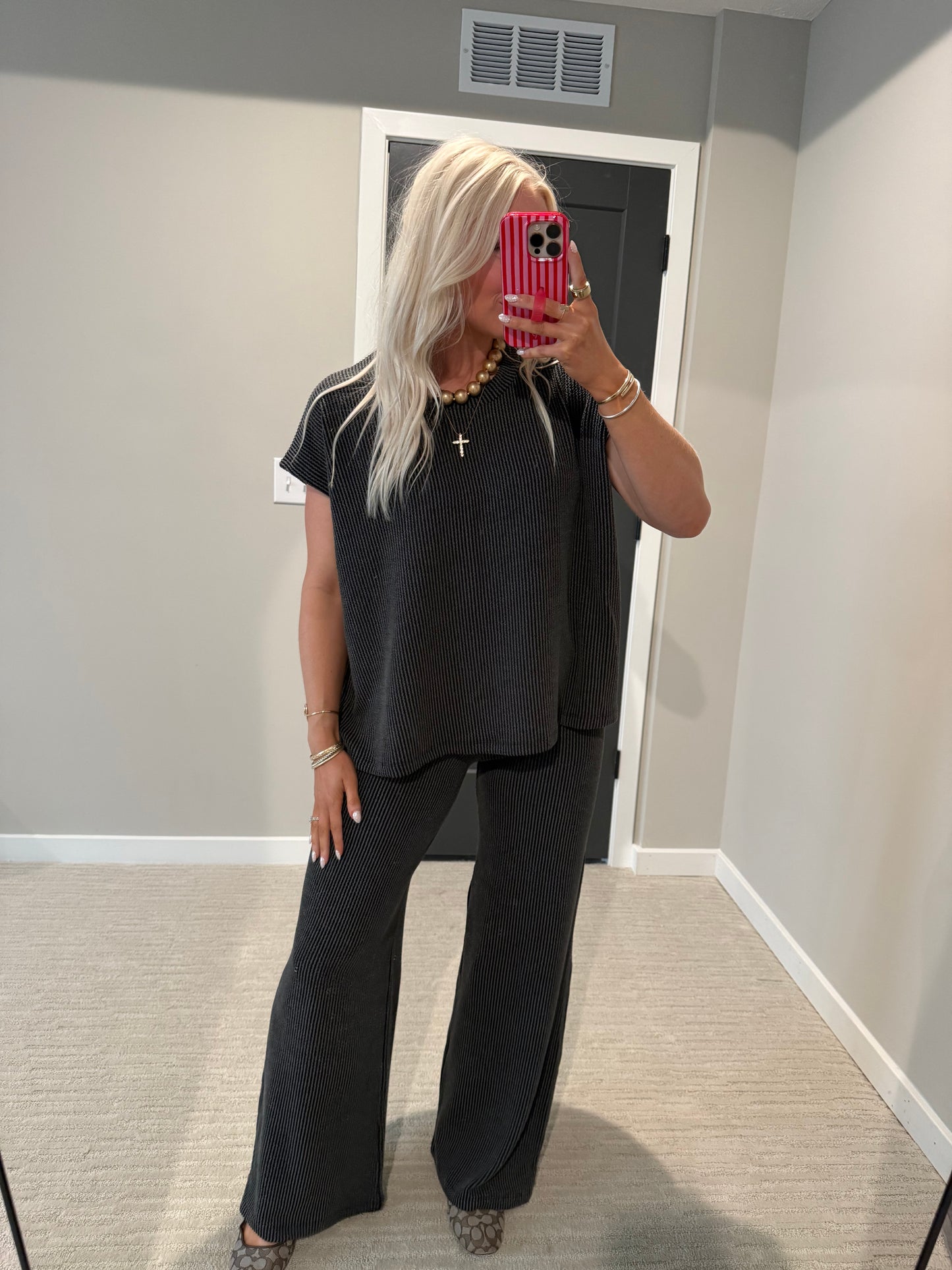 Charcoal Black Ribbed Set