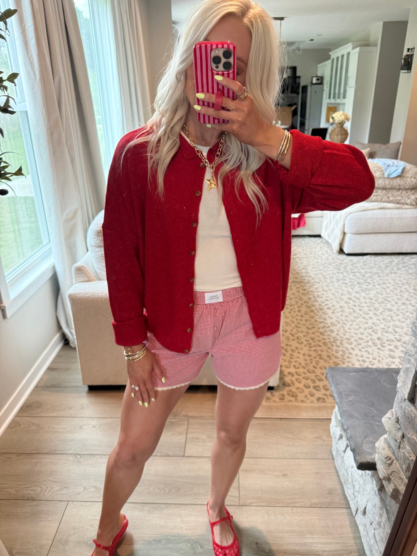 Renee Red Checker Short