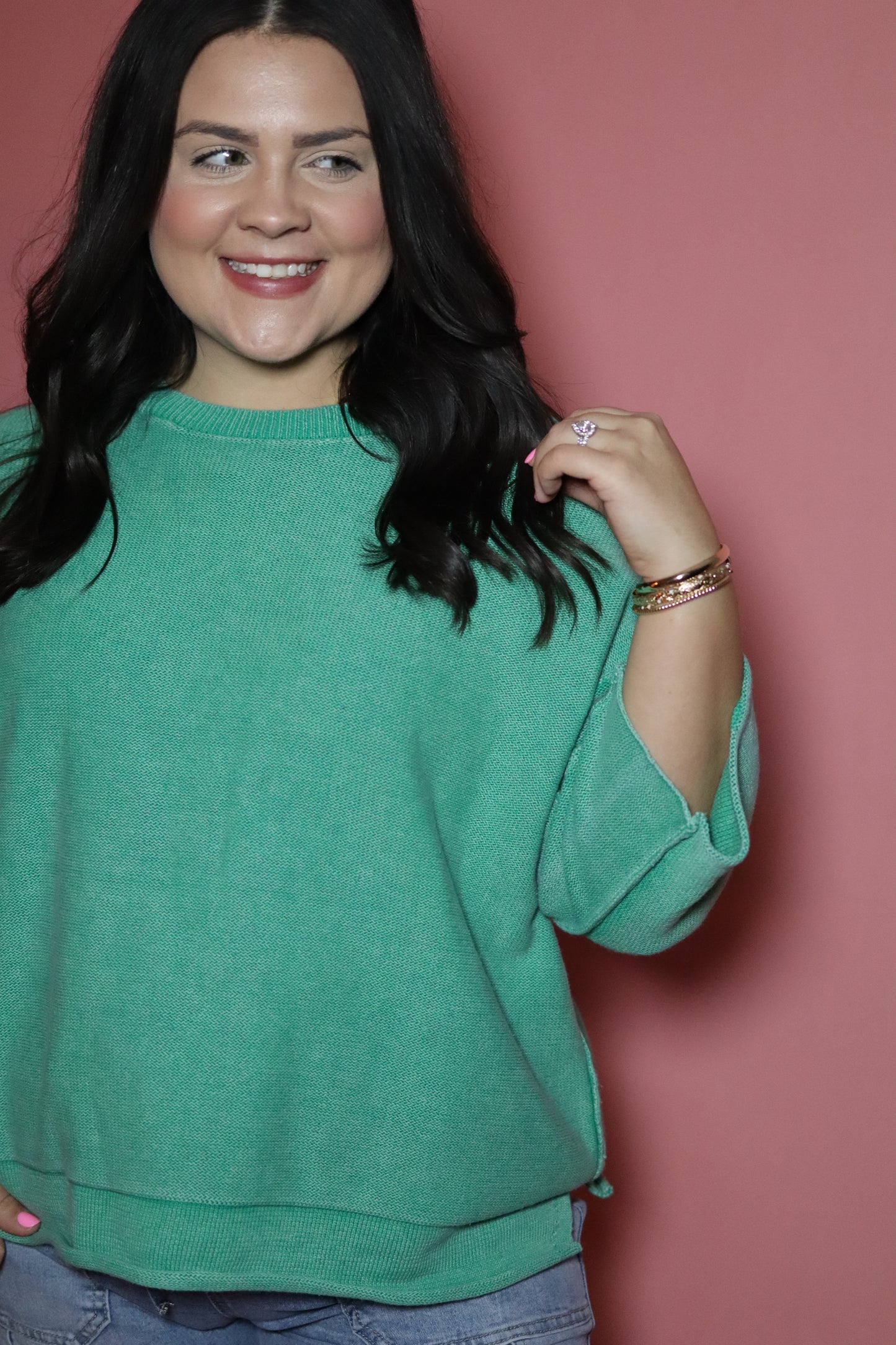 Kelly Green Spring 3/4 Sleeve Top