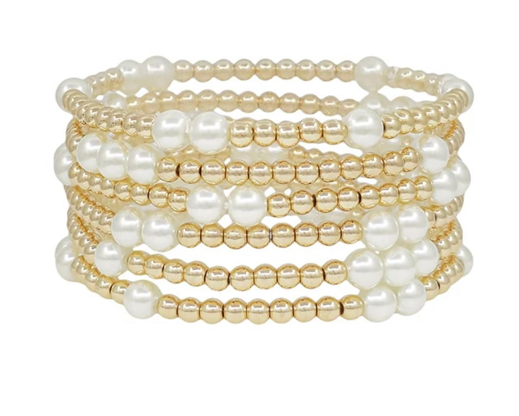 Gold & Pearl Beaded Stretch Stack