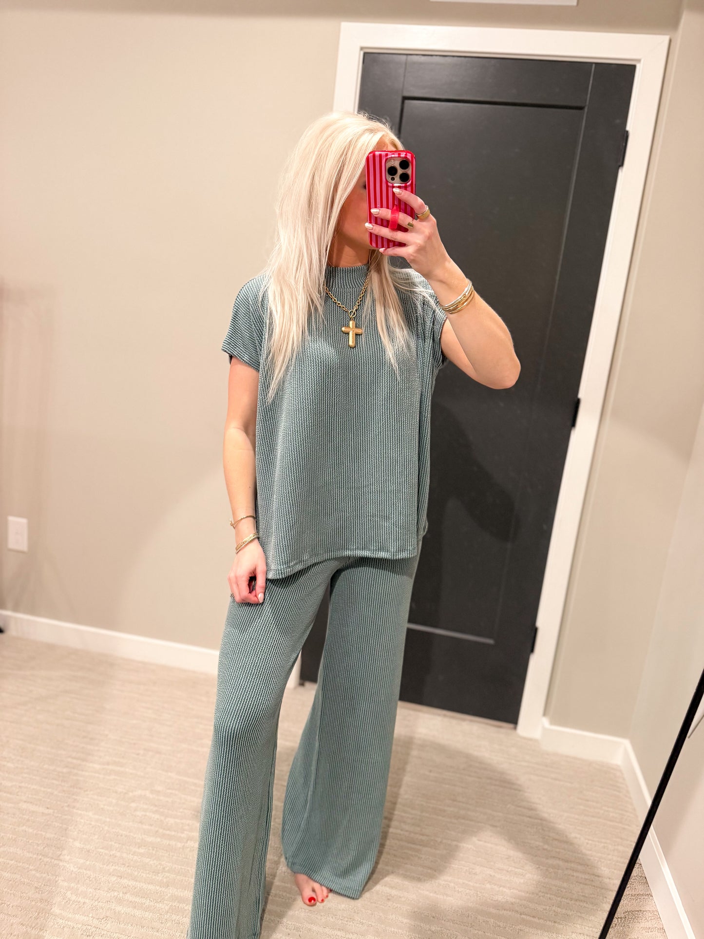 Ryan Ribbed Cap Sleeve Pant Set