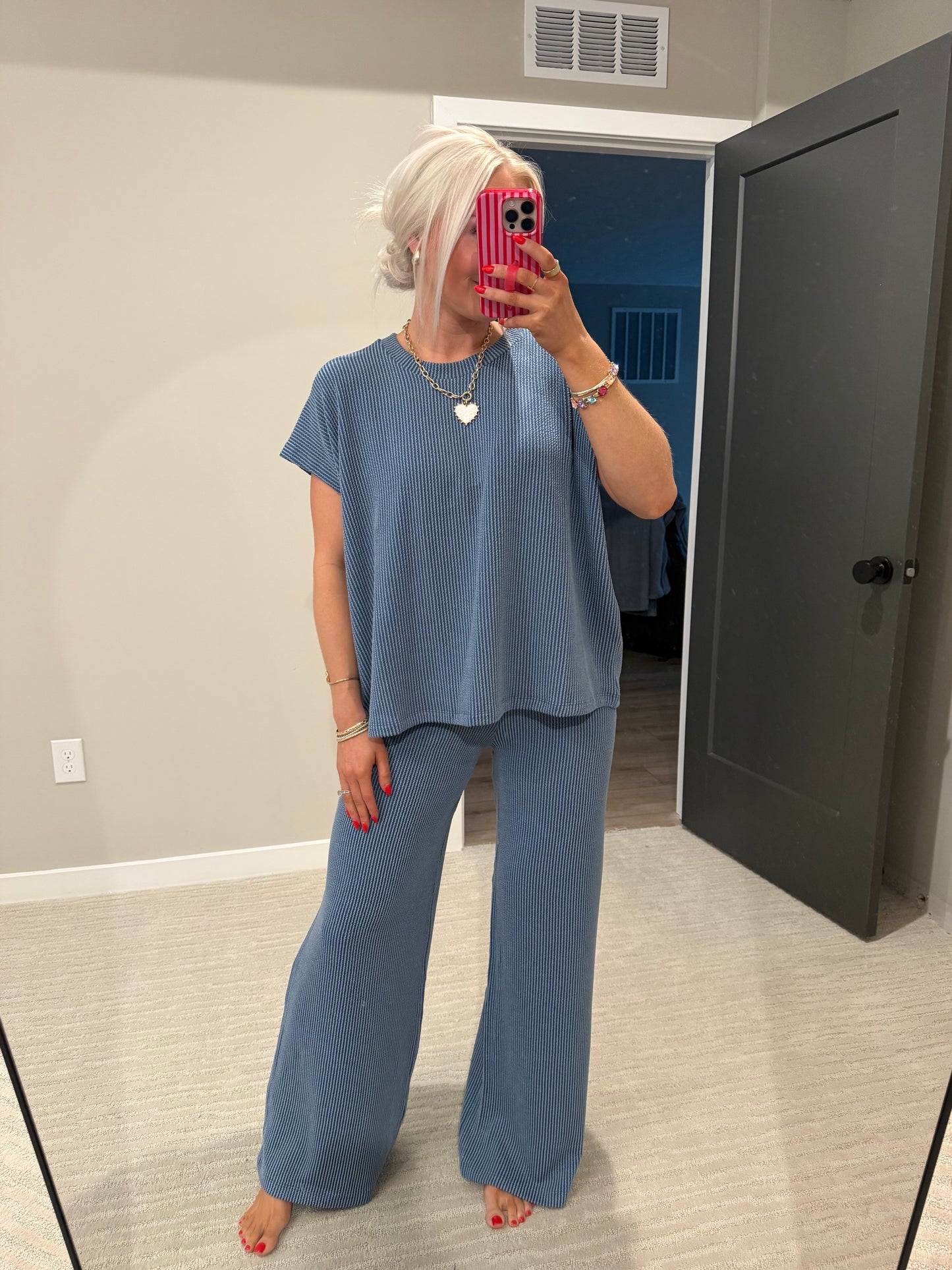Danielle Dusty Blue Ribbed Set