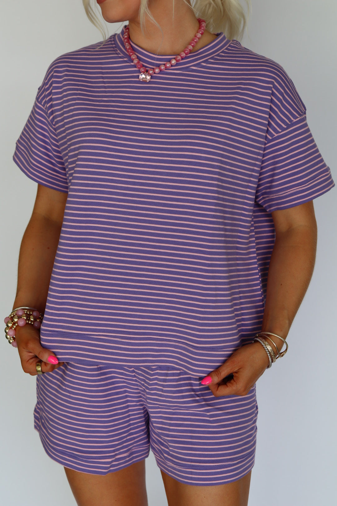 Piper Purple Multi Stripe Short Set