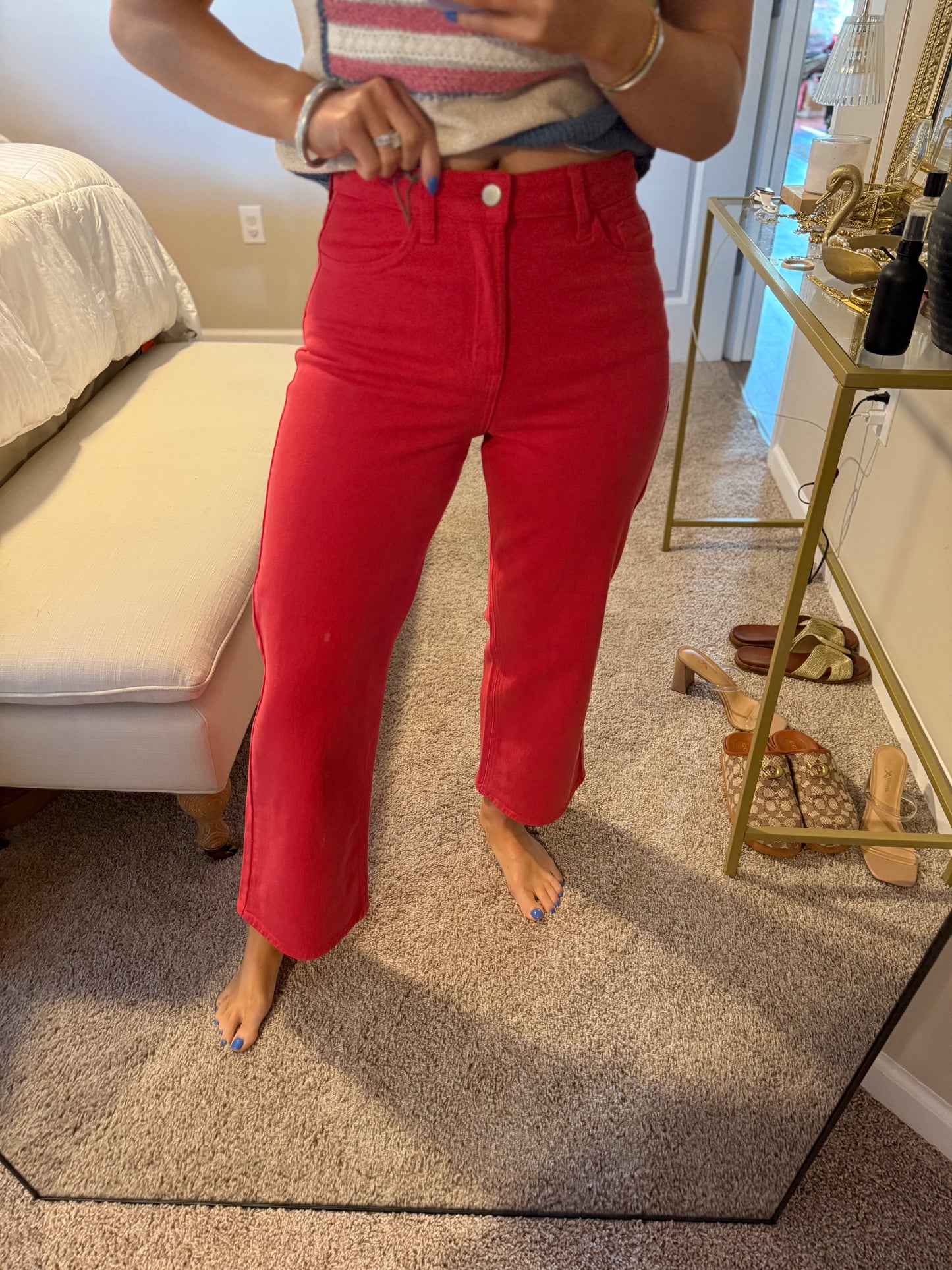Red Slim Wide Leg Denim