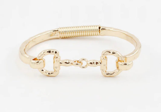 Gold Horsebit Hinged Metal Bracelet