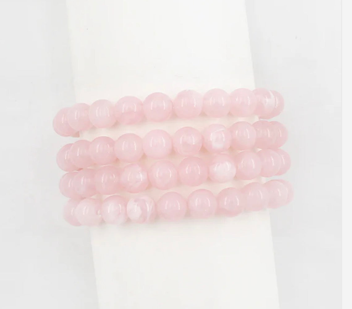Set of 4 Pink Natural Stone Stretch Bracelets