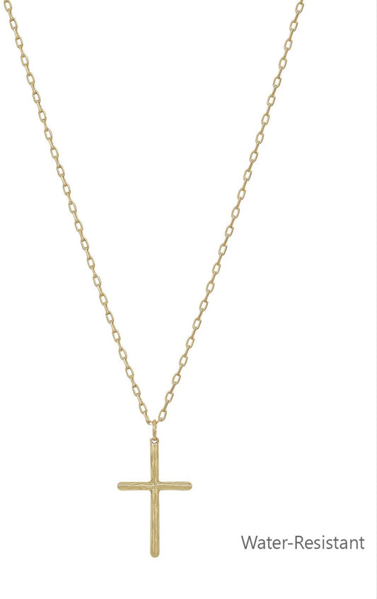 Water Resistant Thin Gold Cross 16"-18" Necklace