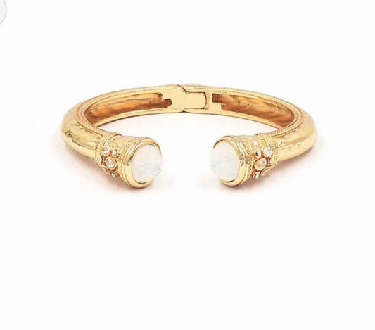 Gold Metal Hinged with Clear Crystal Stone Bracelet