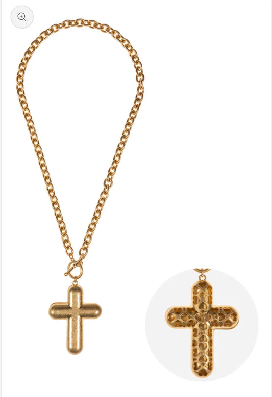 Gold Hammered Cross Chain